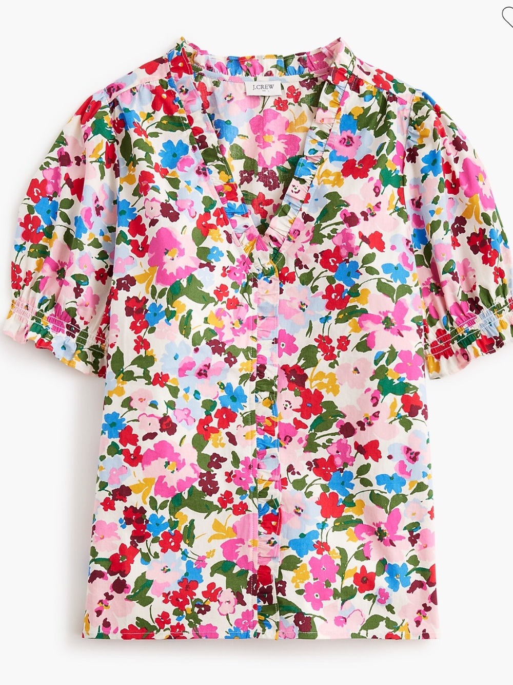J.Crew Cotton Floral Ruffle Puff Sleeve Blouse Size XXS